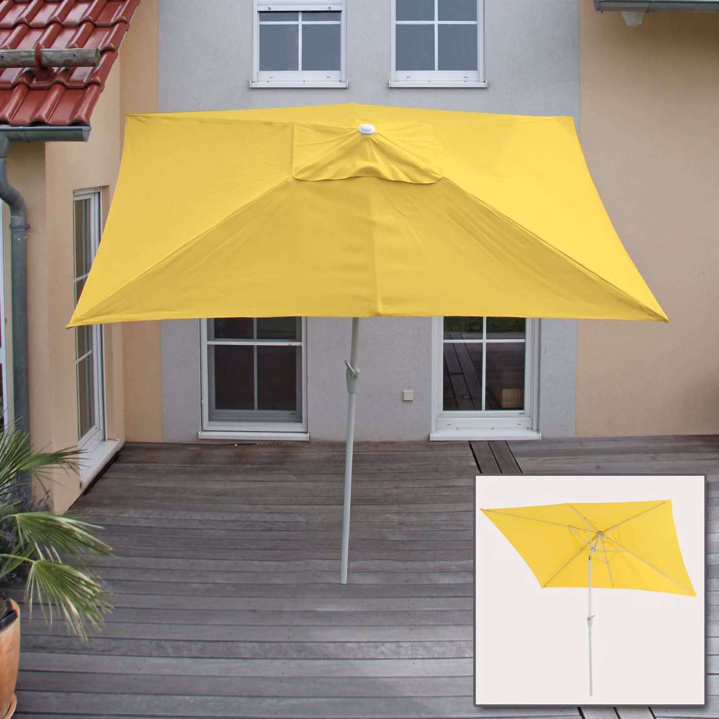Ombrellone Castellammare, ombrellone da giardino, rettangolare 2x3 m, inclinabile, poliestere/alluminio, 4,5 kg, protezione UV 50+ ~ giallo