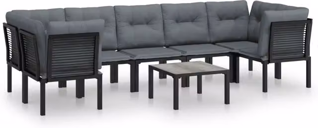 Set Salotto da Giardino 8 pz | Set di Mobili da Esterno Nero e Grigio in Polyrattan