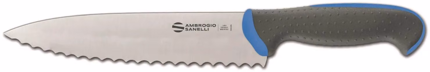 Coltello cucina dentato, lama cm 20, colore blu, linea Tecna