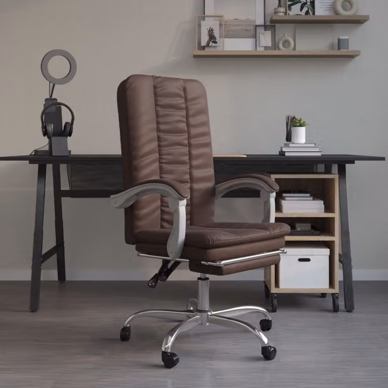 The Living Store Sedia da ufficio con funzione reclinabile in Pelle finta marrone