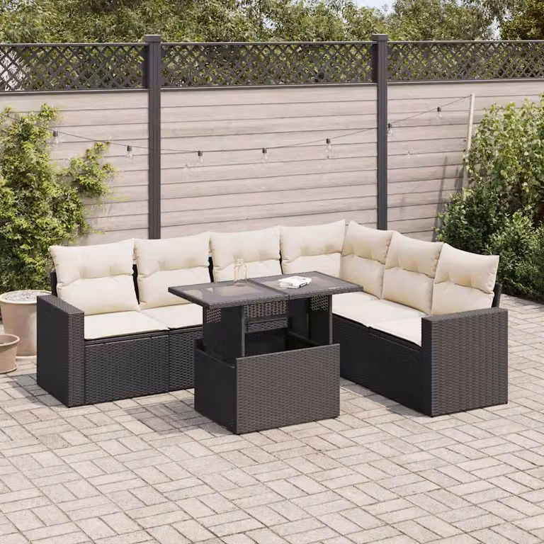 Maison Exclusive - Set da giardino 7 pezzi con cuscini in polyrattan nero