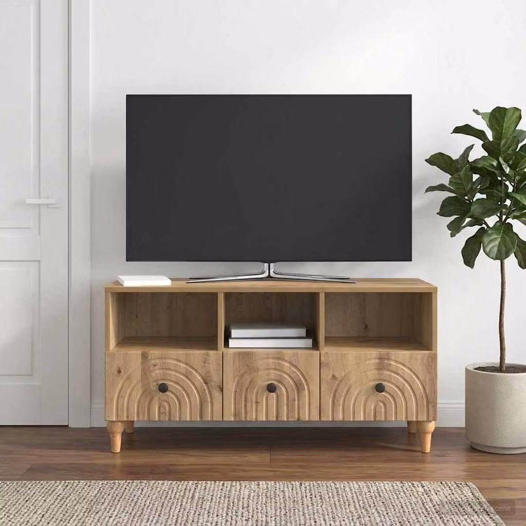 Mobile TV vidaXL in Rovere Artigianale con Ruote, L/P/H: 102 x 34,5 x 50 cm