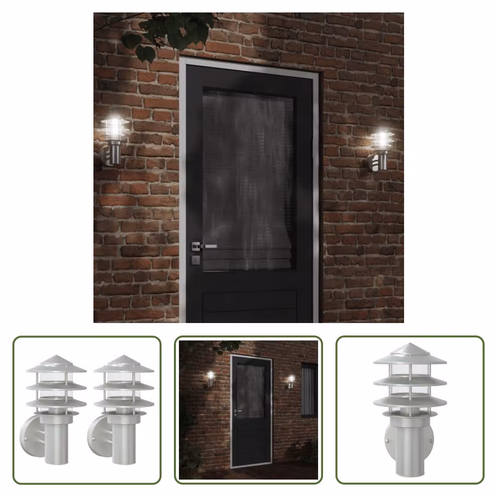 The Living Store Luci da parete per esterni 2 pezzi in acciaio inox argento