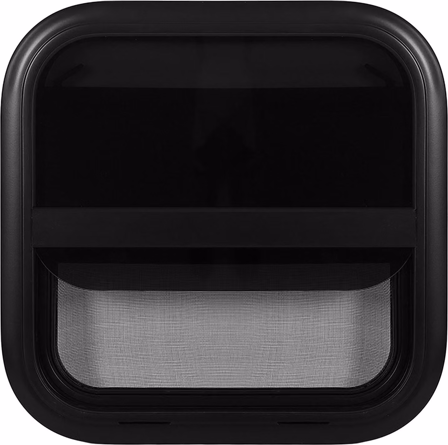 Finestra scorrevole per camper, 500 x 500 mm, lega di alluminio nera, rimorchio, vetro verticale resistente al calore con rete antinsetti mobile, per spessore parete: 48 - 53 mm