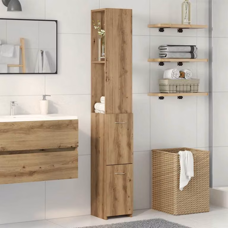 Armadietto da bagno moderno vidaXL in legno rovere marrone con ante a battente e ripiani interni, L/P/H: 25 x 25 x 170 cm