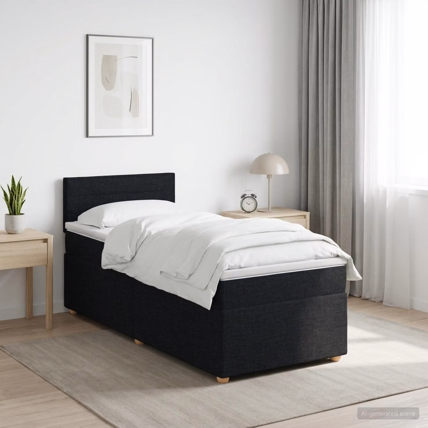 Letto box spring con materasso ibrido vidaXL in tessuto nero L/P: 100 x 200 cm