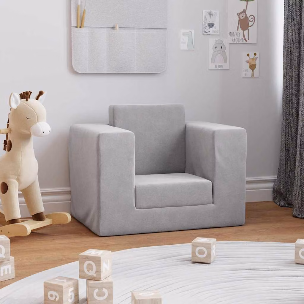 Maison Exclusive - Divano letto per bambini, color grigio chiaro, in morbido peluche
