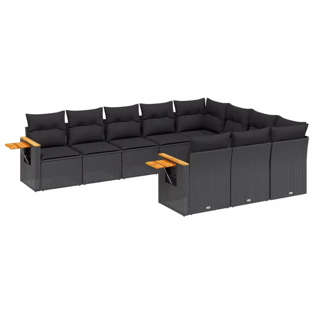 vidaXL Set Divani da Giardino 10pz in Polyrattan Nero con Cuscini e Tavolino da Esterno – 2