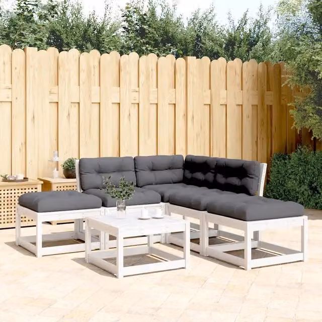 Set Divani Giardino 5pz con Cuscini Bianco Legno Massello Pino 3216961