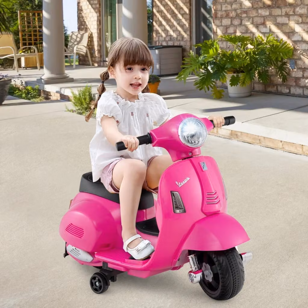 Moto elettrica Vespa per bambini con faro a LED e suono di clacson, veicolo elettrico rosa – 2