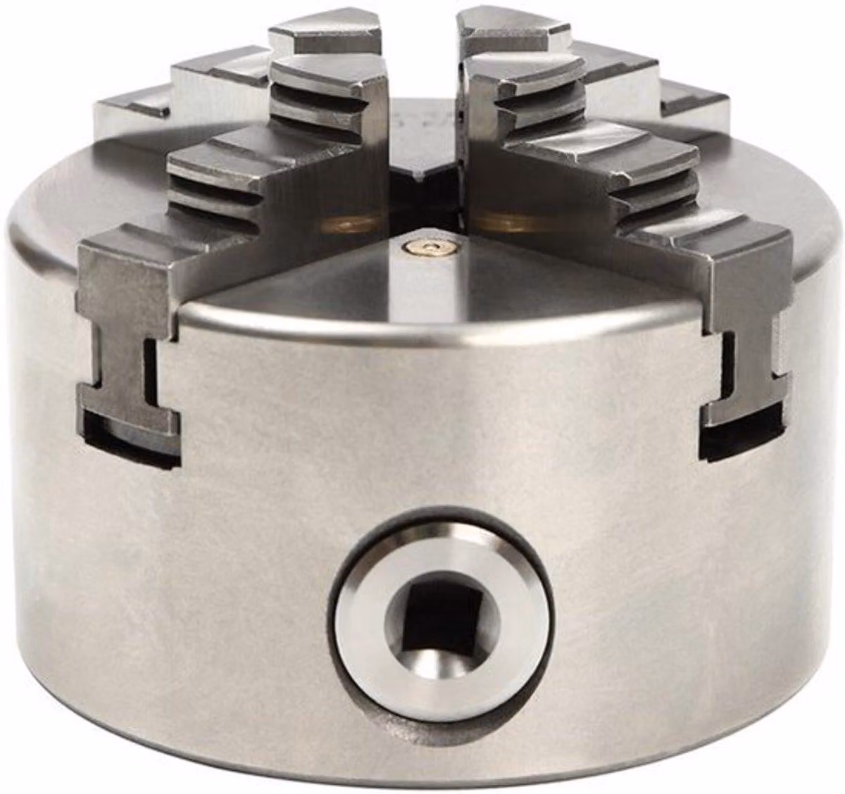 Morsa a 4 ganasce autocentrante, capacità di serraggio 100 mm, realizzata in ghisa e acciaio, per lavorazioni metalliche