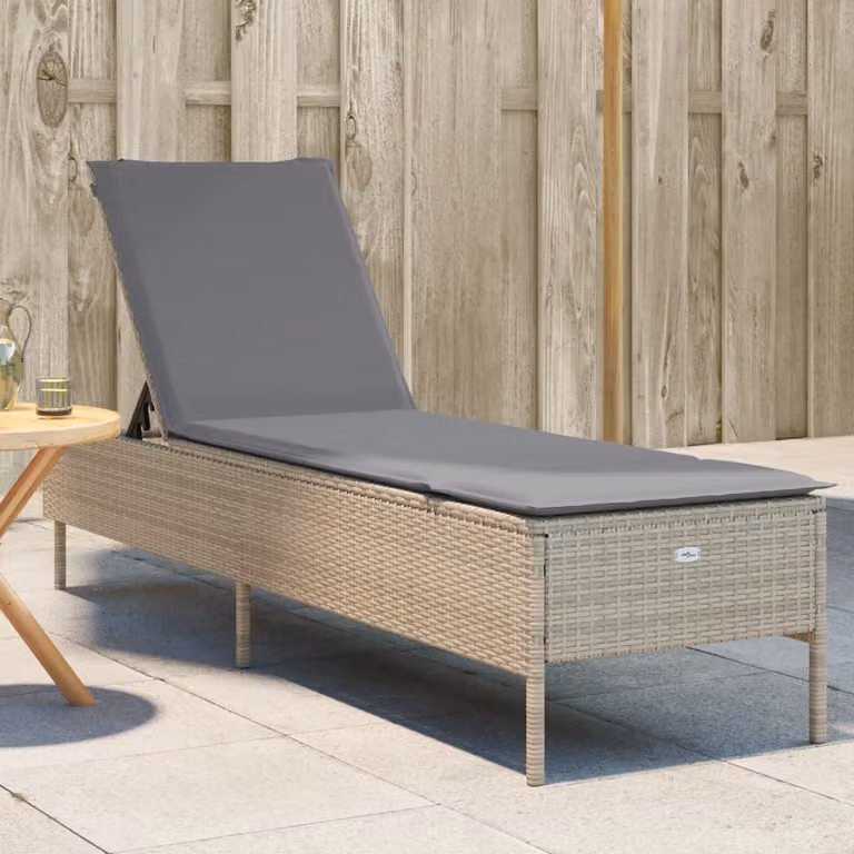 vidaXL Lettino Prendisole in Polyrattan con Cuscini Beige e Grigio e Poggiatesta Regolabile