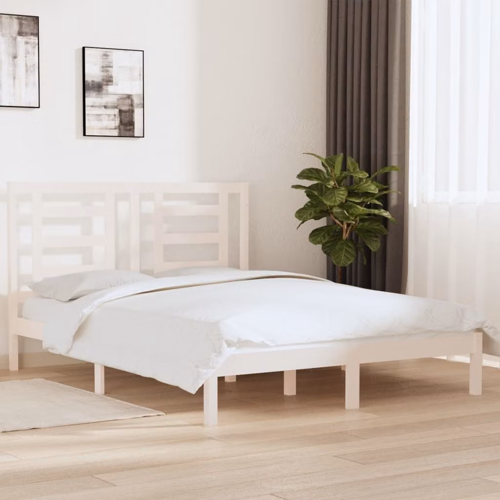 The Living Store Letto in legno massiccio di pino bianco 160x200 cm