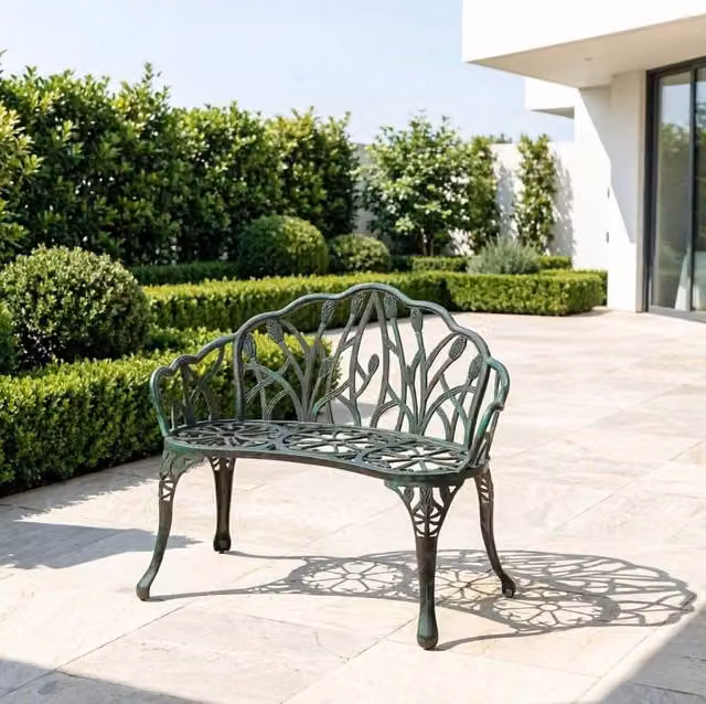 Panchina da giardino verde in alluminio pressofuso per 2 persone