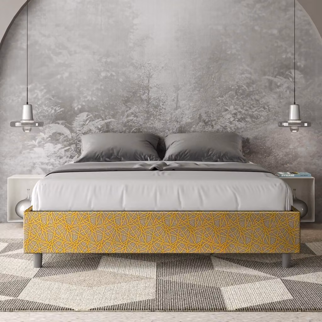 Letto Matrimoniale Era Azelia Giallo con Contenitore e Rete con Alzata Imbottito in Tessuto L: 160 cm, P: 190 cm – 2