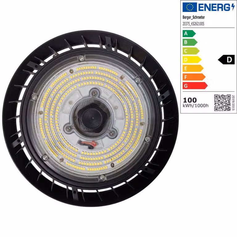 Berger & Schröter | Faretto LED UFO High Bay Light Faretto per capannoni 100 W, classe di efficienza energetica D, 12000 lumen, 6000 K luce bianca, sensore di movimento