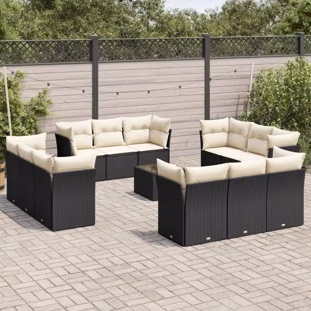 Set di divani da giardino a forma di U VIDAXL in polyrattan nero con 13 pezzi e cuscini inclusi