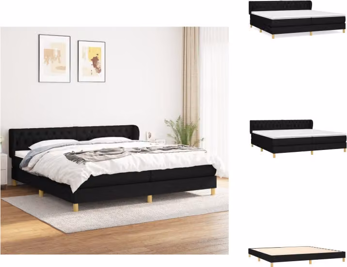 vidaXL Letto a molle con materasso nero 200x200 cm in tessuto - Letti e strutture letto