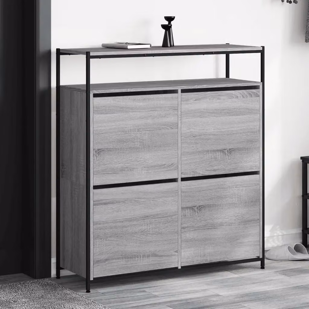 Scarpiera moderna vidaXL con 4 cassetti ribaltabili, Grigio, L 100 cm x P 34 cm x H 112 cm – 1