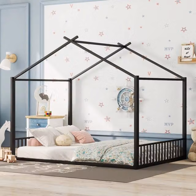 Letto Singolo Minimal con Struttura in Metallo Nero L/P/H: 140 x 200 x 147 cm