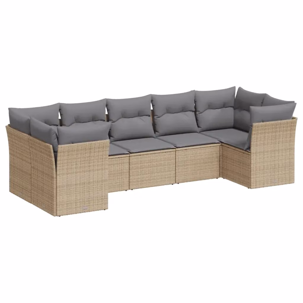 vidaXL Set Divani da Giardino 7 pz a L in Polyrattan con Cuscini Beige e Grigio – 2