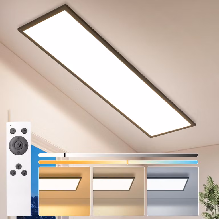 Pannello LED ZMH 120x30cm, lampada da soffitto dimmerabile, lampada piatta per soggiorno, 18,5W, con telecomando, temperatura di colore regolabile, ideale per camera da letto, cucina, corridoio, colore nero