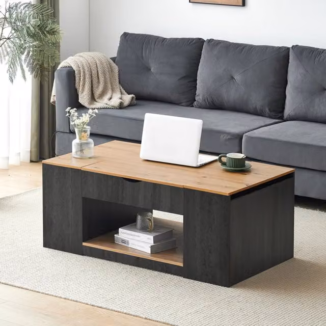 Tavolino da caffè elevabile in MDF; 109;5 x 59;7 x 43 cm; grigio e marrone effetto legno