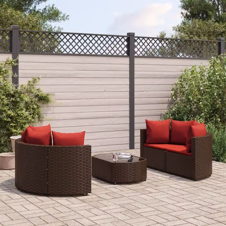 Maison Exclusive - Set Divano da Giardino 5 pz con Cuscini Marrone in Polyrattan