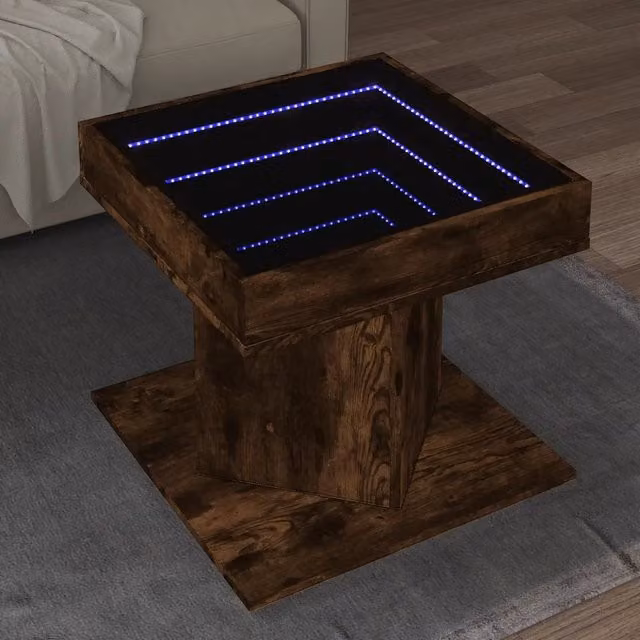 Tavolino Salotto con LED-Tavolino da soggiorno-Tavolo Rovere Fumo 50x50x45 cm Multistrato 353076