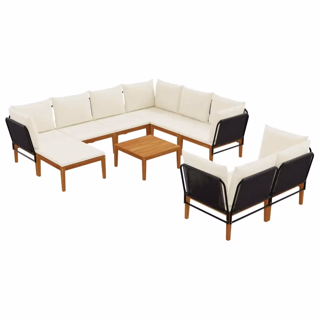 Set di 10 sedie da giardino vidaXL in legno di acacia e corda naturale, colore marrone e bianco, stile moderno – 2