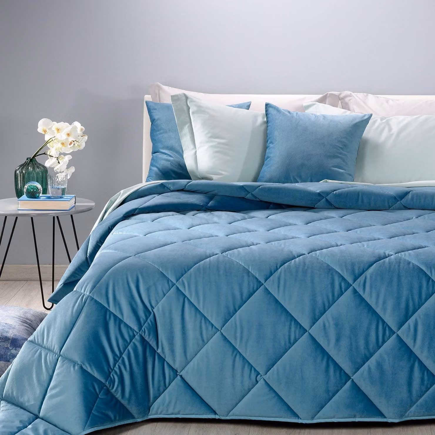Coperta in fibra di poliestere per letto matrimoniale, colore blu, 100% poliestere