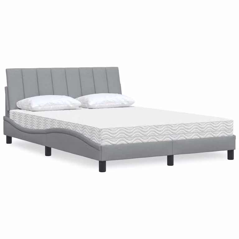 Letto con Materasso Hanko vidaXL Grigio Chiaro e Bianco in Tessuto L/P/H: 140 x 190 cm