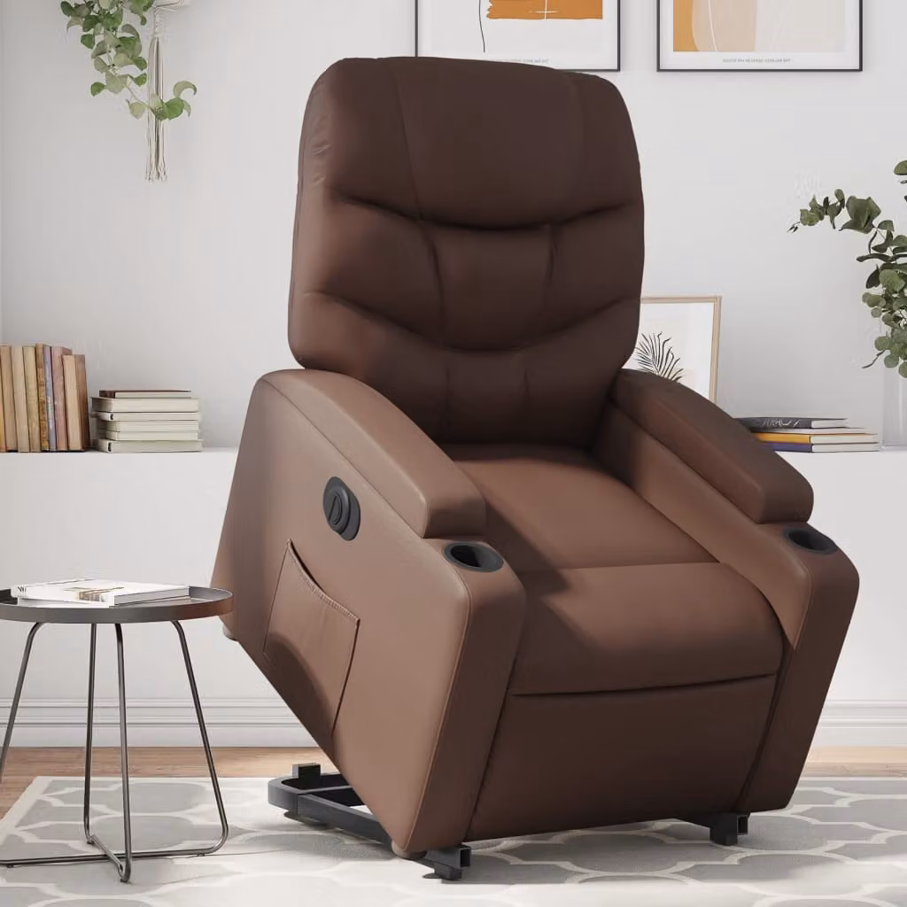 vidaXL Poltrona Alzapersona Reclinabile Marrone in Similpelle con Assistenza Elettrica – 1