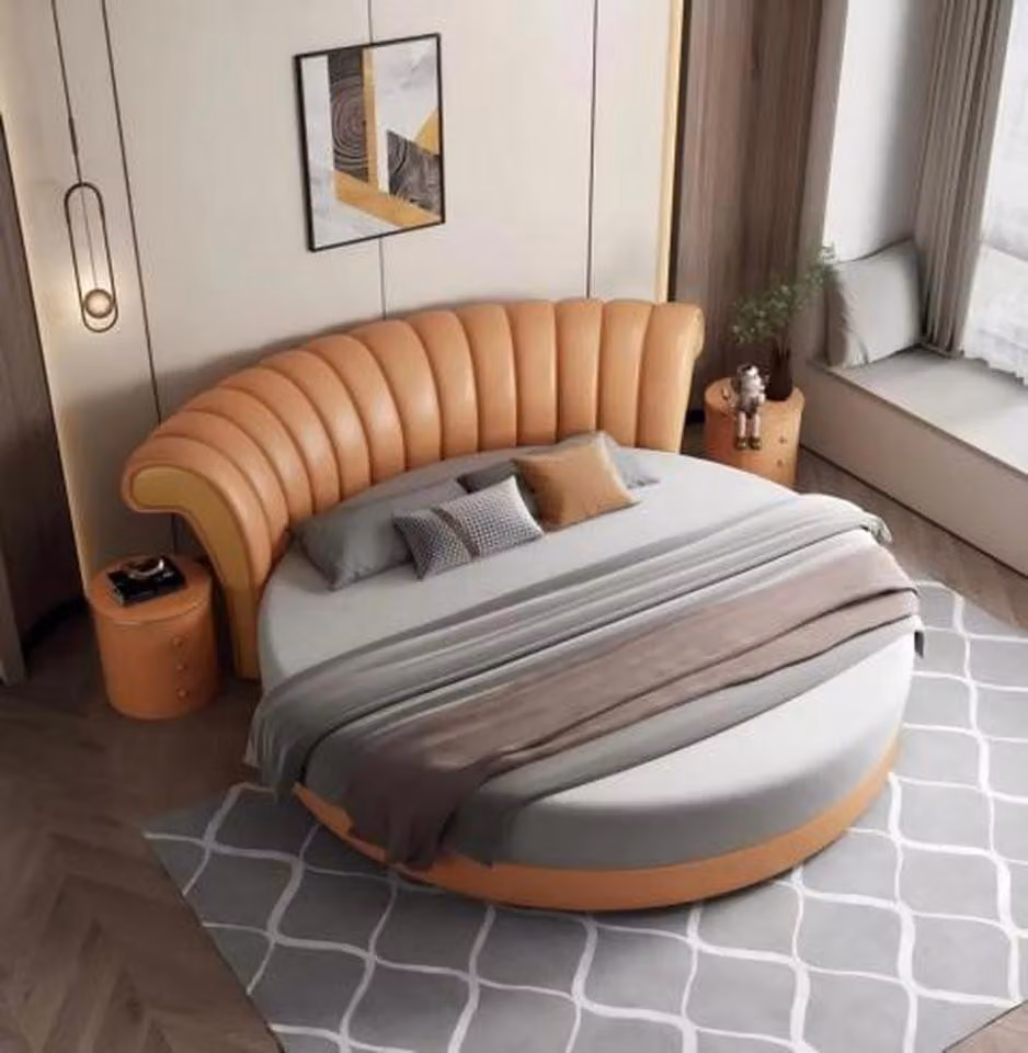 Oranges Schlafzimmer Rundbett Designer Doppelbett Edles Bettgestell