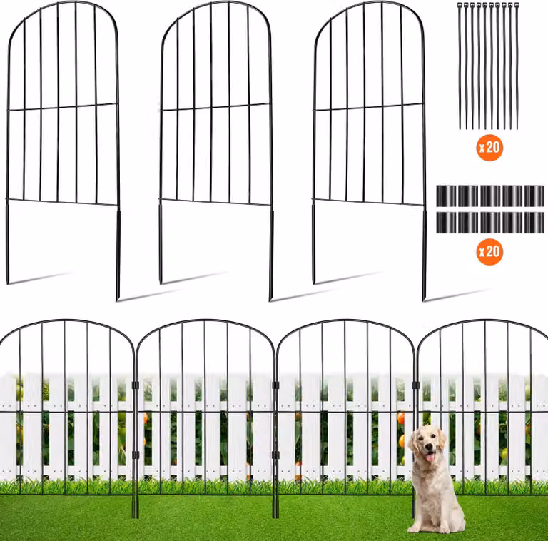 10x Recinzione decorativa per giardino 61x33cm recinzione metallica ad arco superiore Acciaio al carbonio recinzione a innesto distanza 5,08cm recinzione per cani recinzione a rete recinzione per lettiere recinzione metallica elementi di recinzione incl.