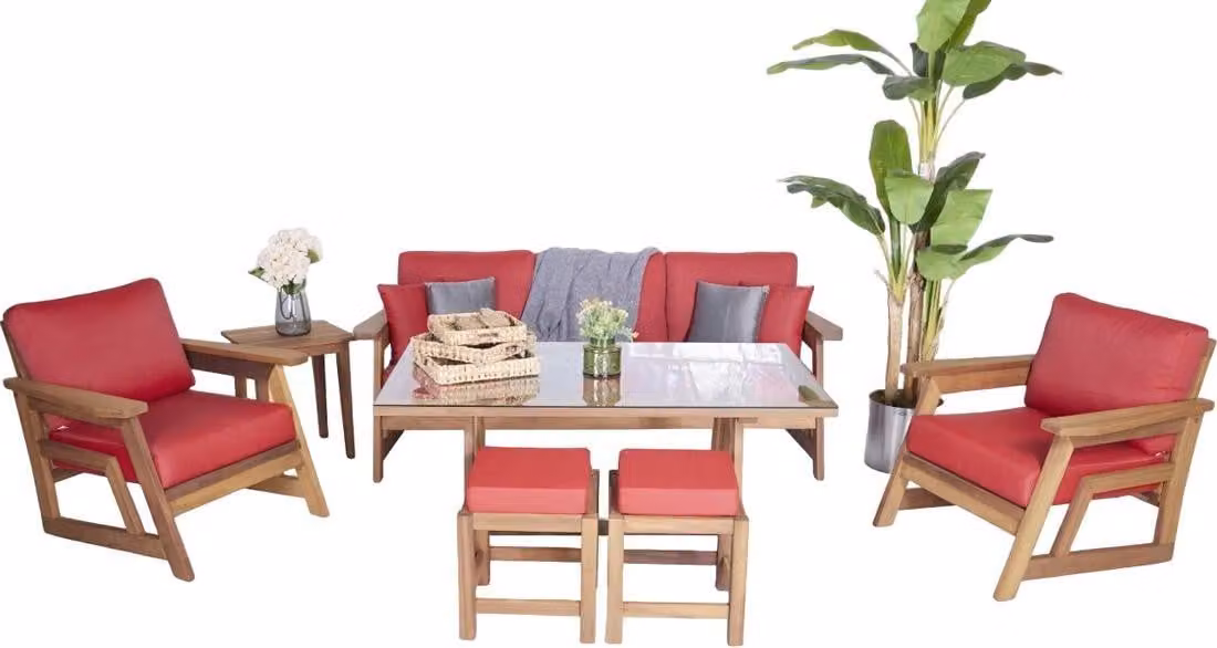6tlg Set Gartenmöbel Sofagarnitur 3+1+1 Sitzer Komplett 2x Hocker Esstisch