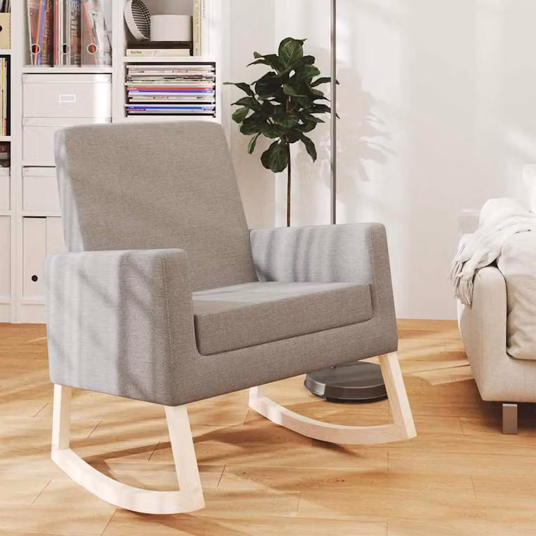 Sedia a dondolo vidaXL in tessuto grigio con braccioli e struttura in legno