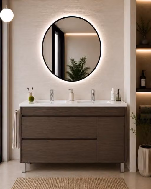 Mobile bagno con lavabo ORIGENBATH CAPRERA senza specchio 120x45 cm doppio lavabo frassino tea