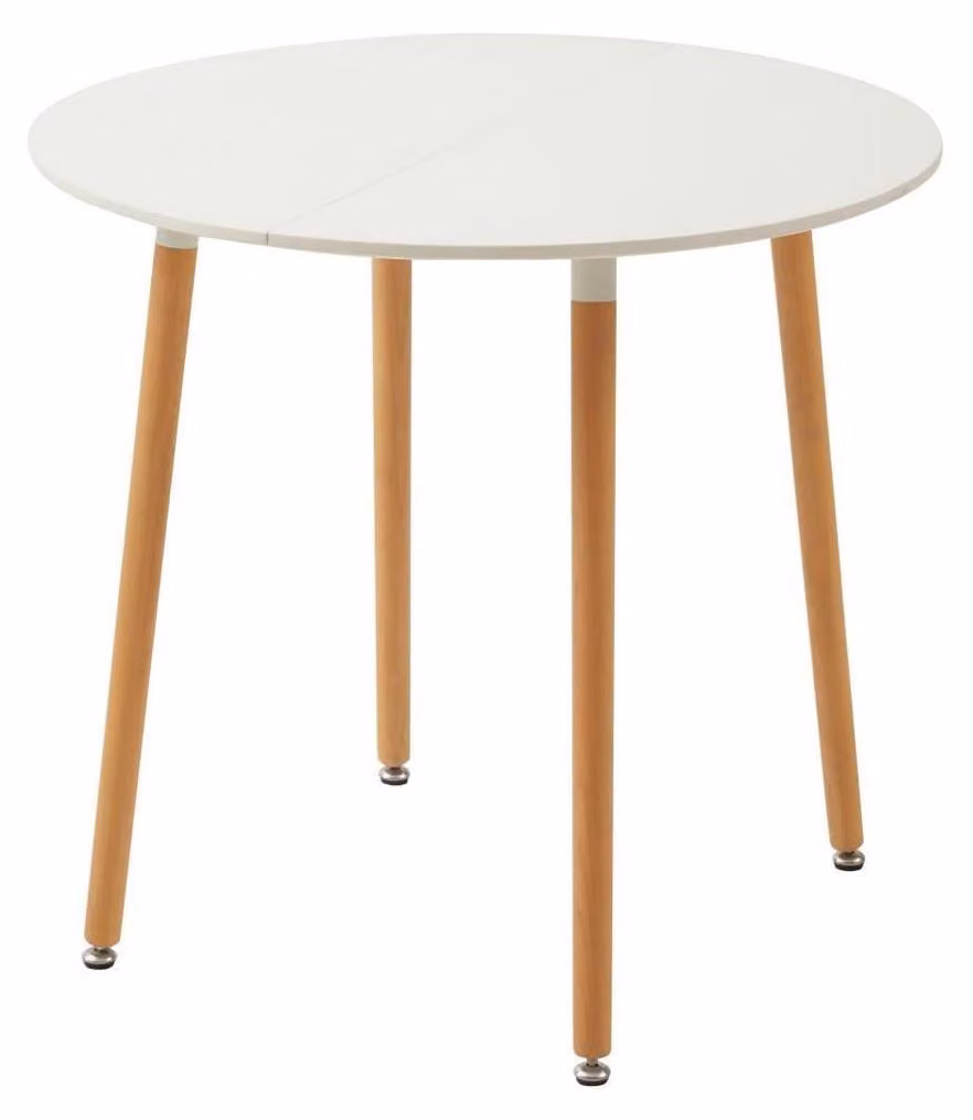 Tavolo rotondo da pranzo, tavolo da cucina per 2-4 persone, dimensioni 80x80x75 cm, colore bianco, gambe in faggio