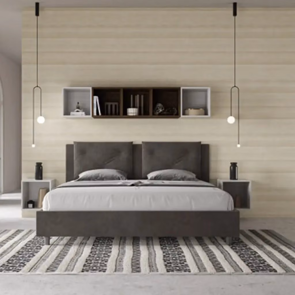 Letto matrimoniale king size con contenitore Appia Ityhome imbottito in microfibra grigio 200x200 cm – 2