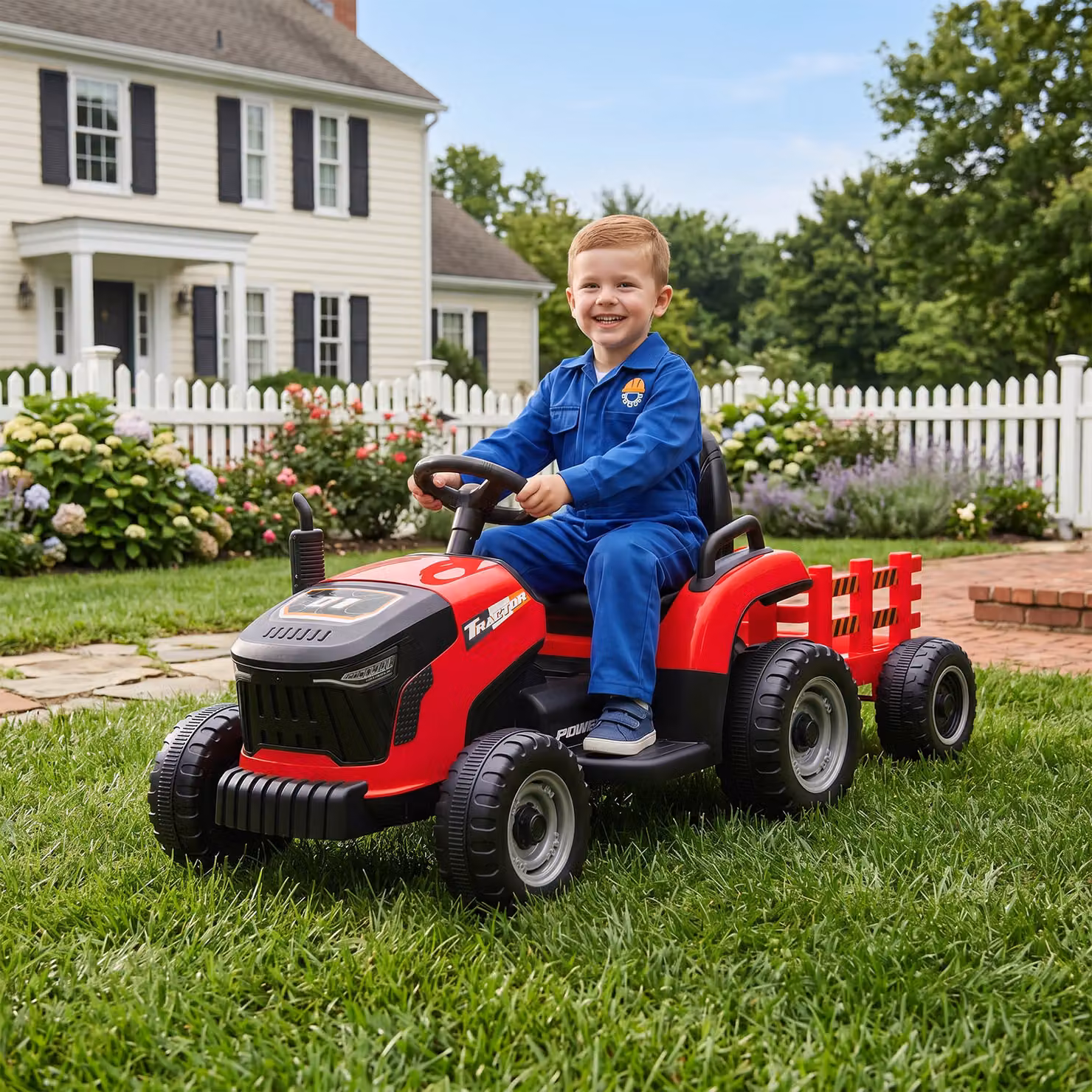 AIYAPLAY Trattore Elettrico 2 in 1 per Bambini 3-8 Anni con Rimorchio Staccabile, Telecomando, Musica e Luci, Rosso – 2