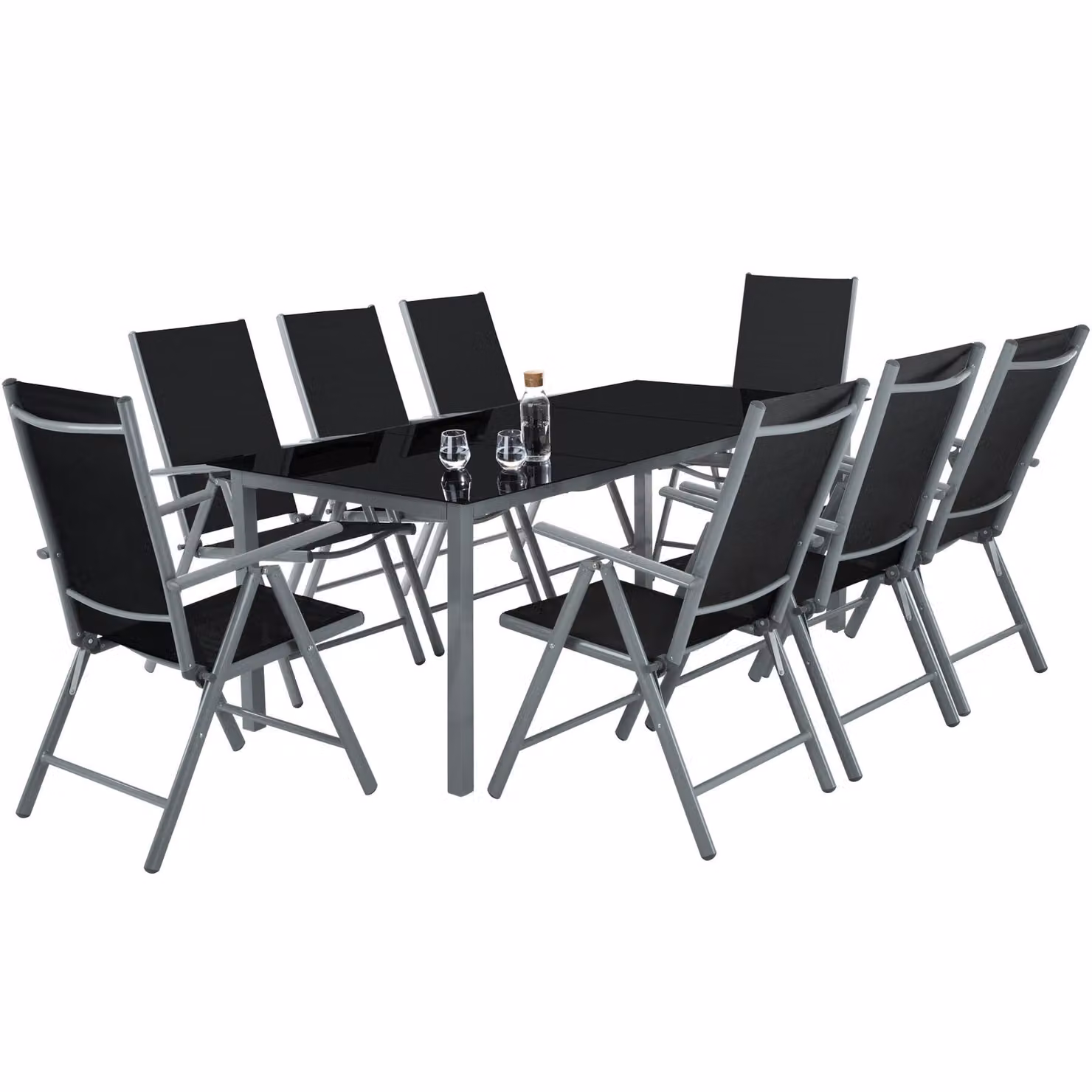 Set di sedute da giardino TecTake GmbH in alluminio verniciato antracite opaco con piano in vetro per 9 persone – 3