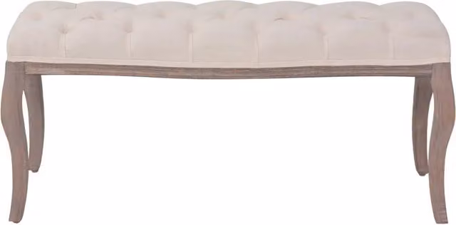 Panca-Sgabello in Legno Massello e Lino 110x38x48 cm Bianco Crema