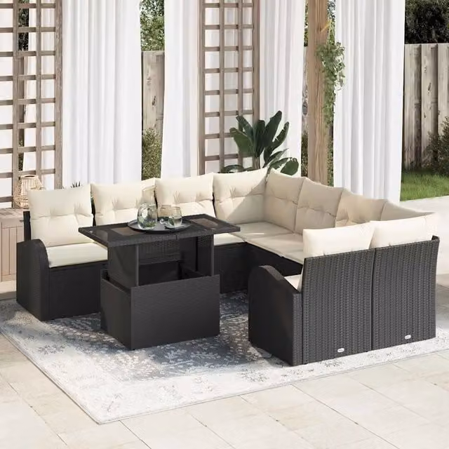 Set Divano da Giardino 9 pz Nero polyrattan 3348613