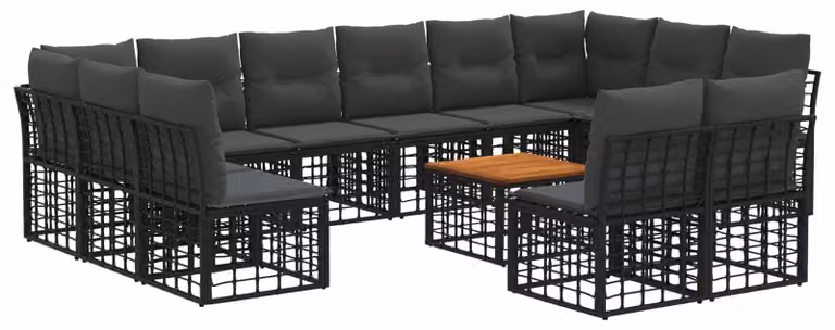 Set di divani da esterno 13 pcs Nero e Grigio scuro Poliestere