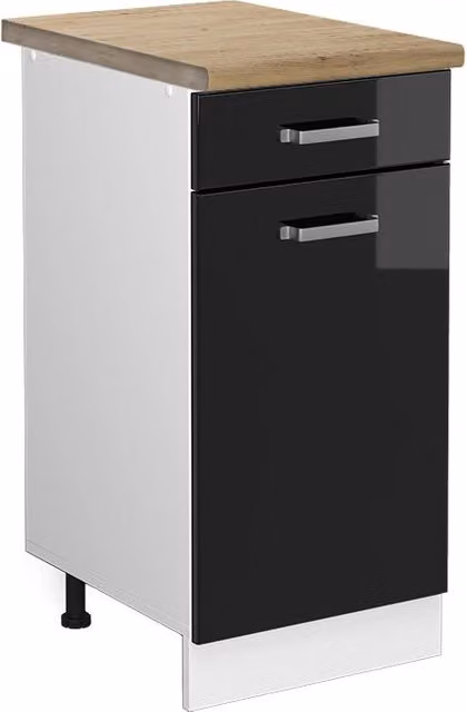 Mobiletto base per cucina Vicco R-Line moderno in legno e metallo, L: 40 cm, H: 81,6 cm, P: 60 cm, Nero lucido/Bianco/Grigio/Rovere