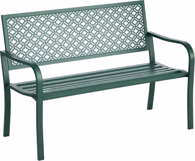 Panchina da giardino a 2 posti in metallo verde, resistente alle intemperie per esterno e balcone, 127 cm x 63 cm x 83 cm