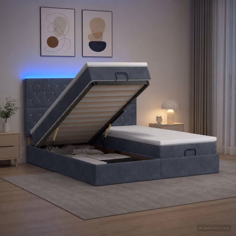 Letto Ottomano con Materasso e LED vidaXL, Grigio Scuro, L 160 x P 200 cm