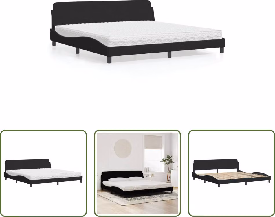 The Living Store Letto con materasso nero 200x200 cm in velluto