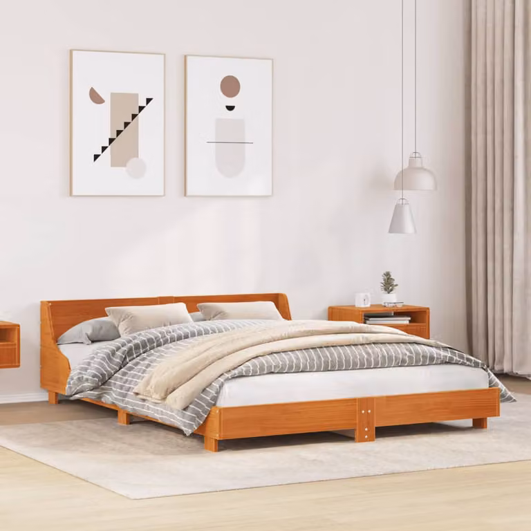 Letto in legno di pino vidaXL senza materasso, colore marrone cera, L 140 x P 190 cm